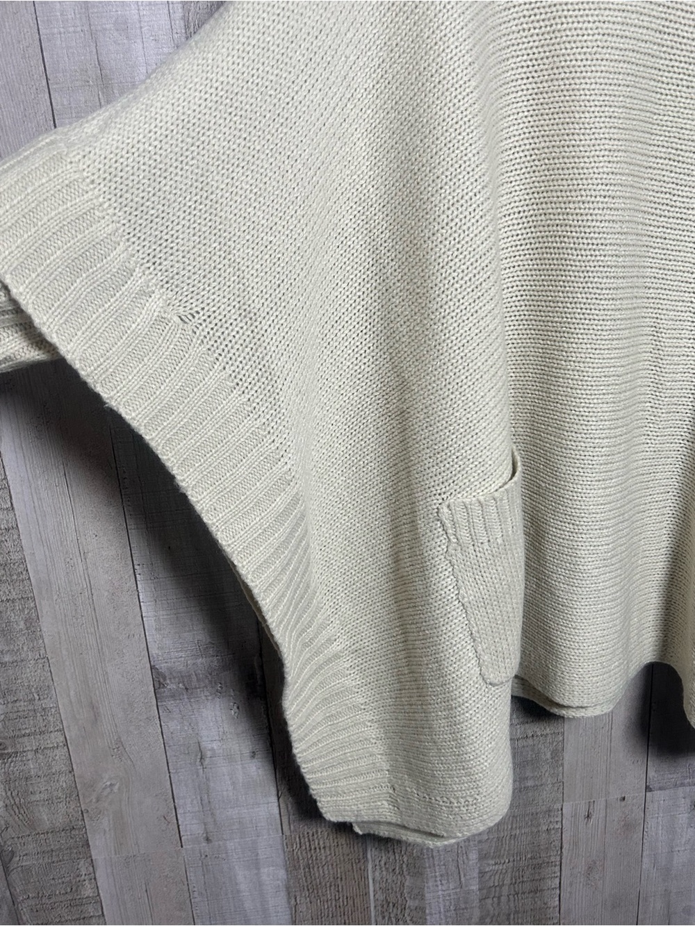 George S Cream Funnel Neck Poncho Sweater Oversized Cape Long Sleeve Pockets - Picture 3 of 8